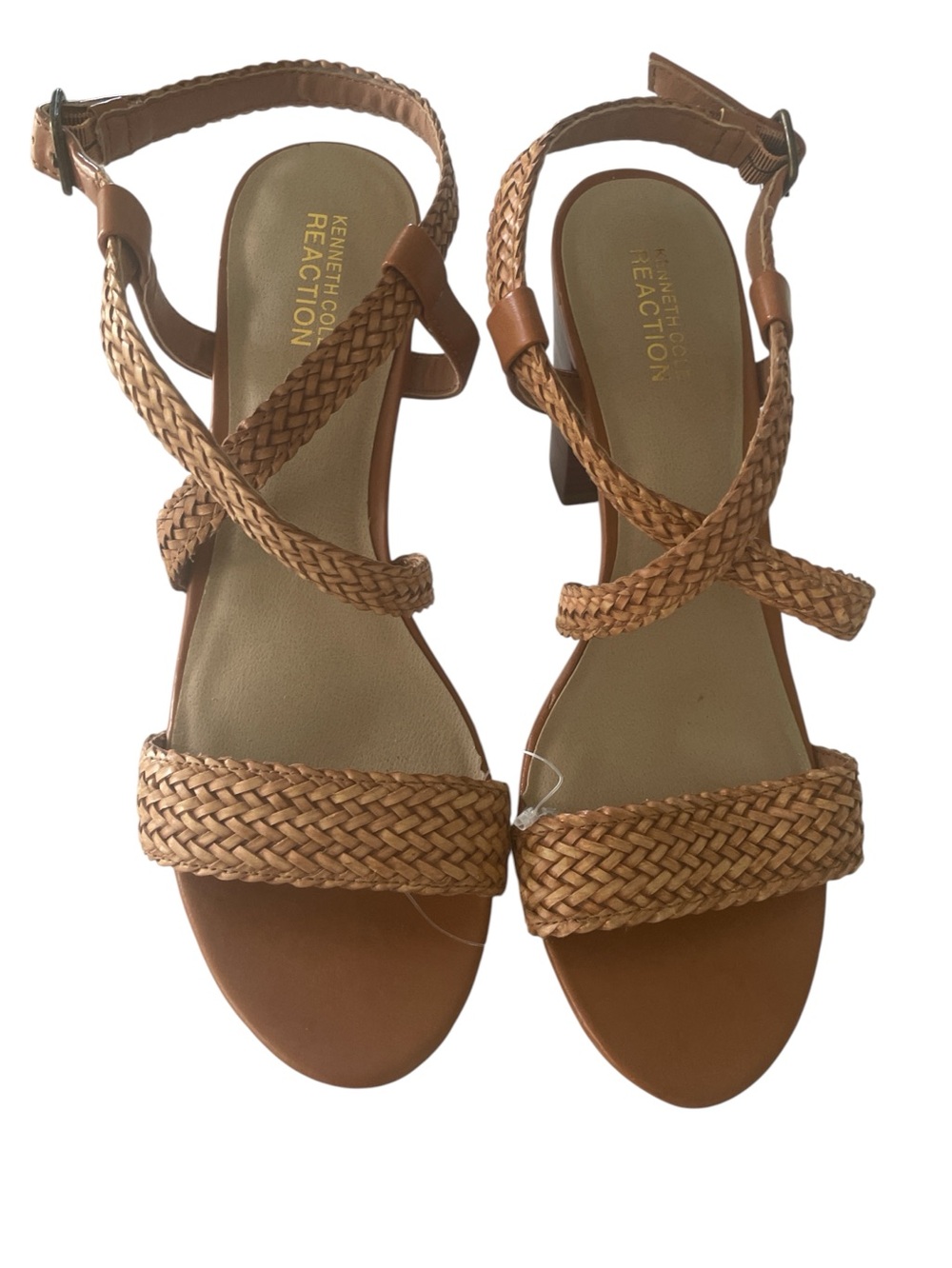 Kenneth Cole Reaction Tan Braided Strap Block Heel Cheerleader Sandal in size 9